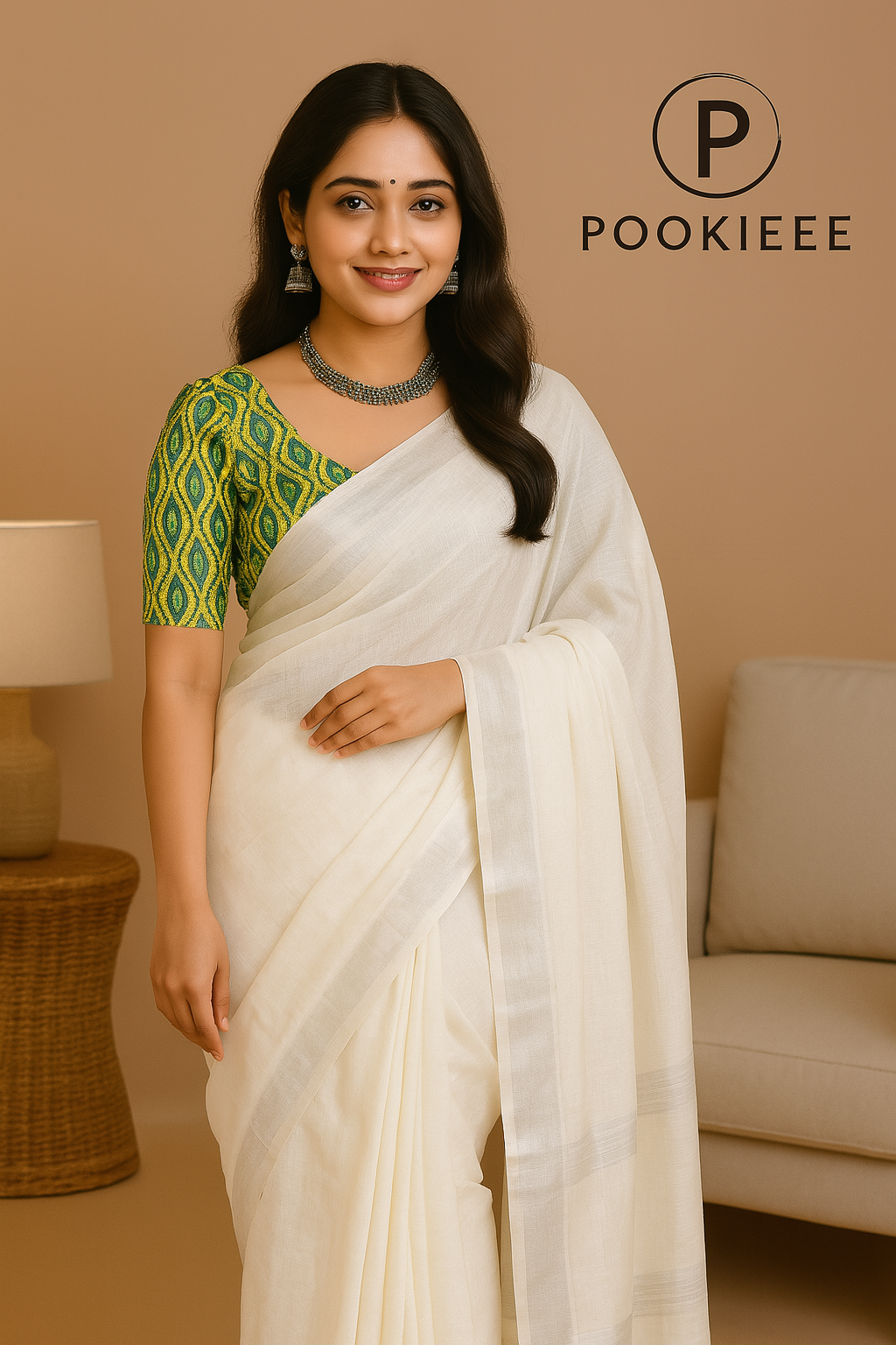 Plain Cotton Linen Saree with Blouse Piece